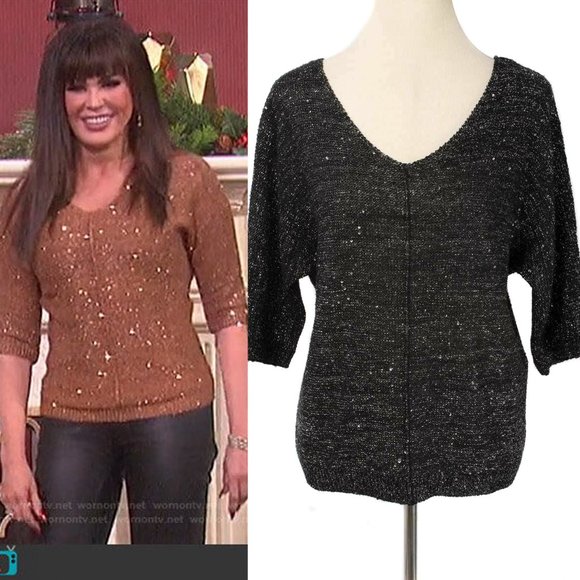 WD.NY Sweaters - WD.NY Black & Metallic Silver Sequined Sweater